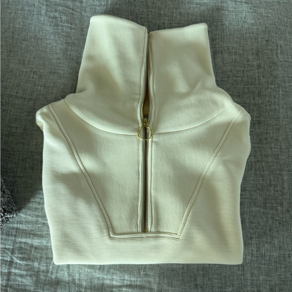 Varley Cream Zip-Up Sweater